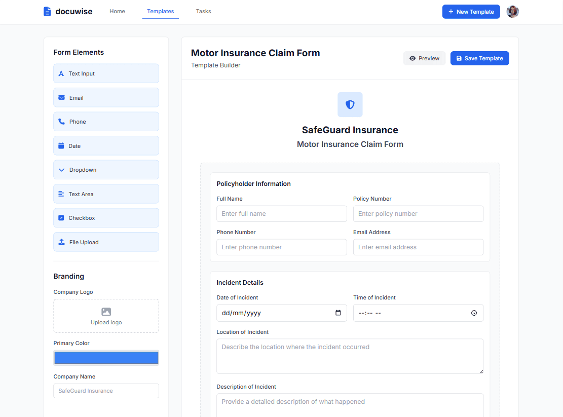 Form builder interface showing drag and drop functionality